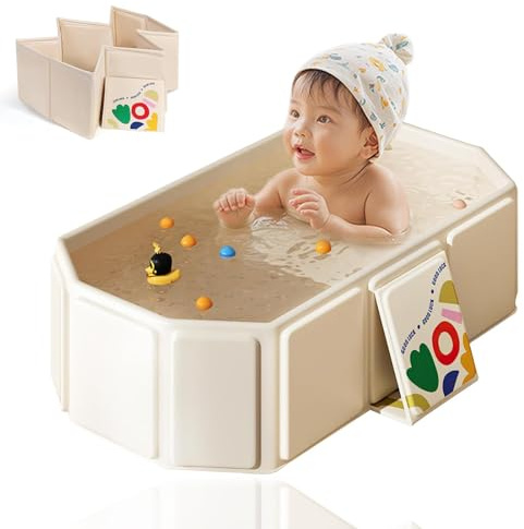 Vasca da bagno pieghevole per bambini, multifunzione per bambini, facile da pulire, vasca da bagno per bambini portatile con vite di scarico per viaggi e casa (beige)