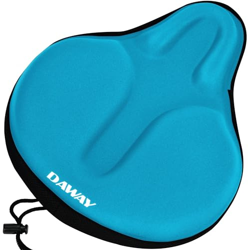 DAWAY C6 Large Comfortable Bike Seat Cushion - Extra Soft Bicycle Saddle Cover, Thick Memory Foam & Gel Padded, Comfort Cycling Pad, Fit for Peloton, Stationary Exercise, Mountain, Road Bikes, Blue