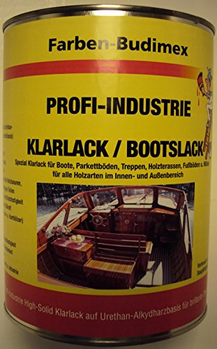 Farben-Budimex Profi-Industrie Klarlack/Bootslack/farblos/seidenglänzend / 5 L/Spezial Klarlack für Boote, Parkettböden, Treppen, Holzterassen, Möbel u.v.m. / Alkydharzlack (Lösemittelbasis)