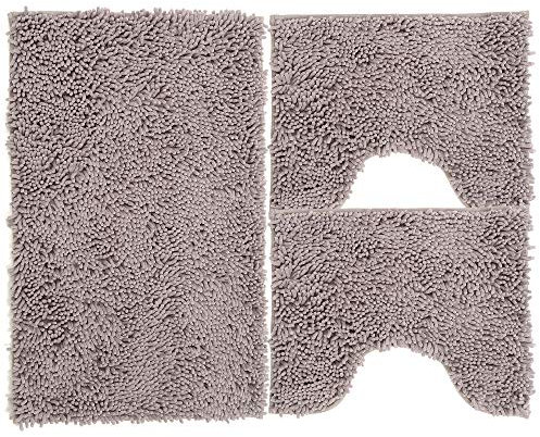 Poligono Juego de Alfombrillas de baño 3 Piezas de Microfibra, Alfombra de Pelo Largo 50 x 80 cm, 2 Alfombrillas para Inodoro y al Agua, Forma Rectangular, 40 x 50 cm, Suave, Antideslizante, Gris