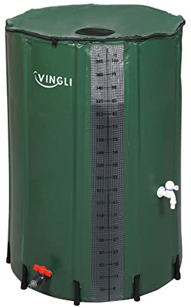 VINGLI New 100 Gallon Collapsible Rain Barrel with Volume Scale Mark, Portable Water Storage Container Rain Catcher Barrel, Rainwater Collection System Downspout with Filter Spigot Overflow Kit …