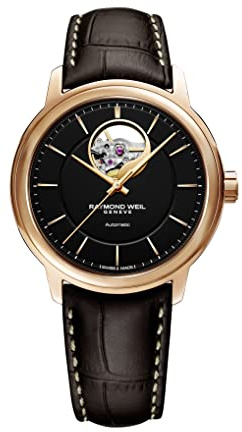 Raymond Weil Orologio da uomo Maestro - 2227 -PC5-20021 - rotondo - meccanico a carica automatica e bilanciere a vista - nero - Diametro 40 mm