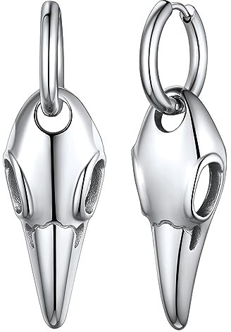 FaithHeart Edelstahl Wikinger Kräheschädel Ohrstecker für Herren Männer Punk Nordischer Rabe Skull Creolen Ohrstecker Viking Amulett für Valentinstag Vatertag