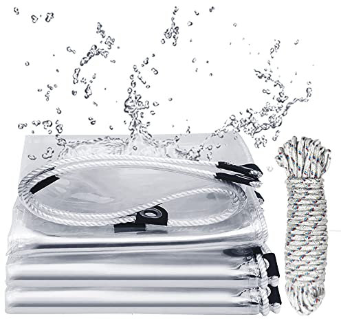 2m x 1m Clear Tarpaulin Waterproof Heavy Duty,PVC Transparent Glass Tarps with Metal Grommets,Protects Against Water,UV-Ray,Tear,Cold Weather,for Deck Porch Patio Canopy or Outdoor Camping Durable