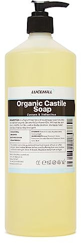 Lucemill Organic Castile Soap | 1 Litre | Pure & Natural Liquid Soap Base | Unscented & Gentle | Ideal for Body, Face, Hair, Hands, Pets & Cleaning | SLS-Free, Paraben-Free, Vegan Friendly