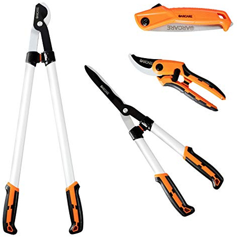 GARCARE Lopper Garden Shears Set 4 in 1 Heavy Duty Garden Pruning Tool Set | 30 inch Lopper Heavy Duty, 24 inch Hedge Clippers & Hedge Shears, 8 inch Secateur Pruning Scissors, Tree & Shrub Care Kit