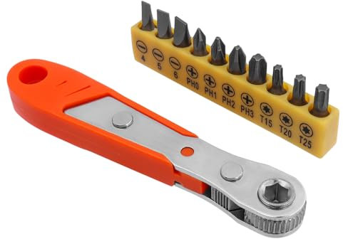 Bestgle Chiave a Cricchetto Cacciavite Magnetico, Mini Chiavi a Cricchetto da 1/4 e Cacciaviti con 10 Pz Cacciavite per Riparazione Dell'auto