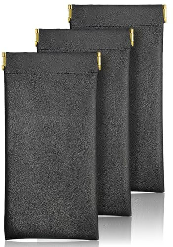 Generisch Sonnenbrillenetui, tragbar, kratzfestes Leder, wasserdicht, mit Quetschverschluss, weiche Brillenetuis mit Reinigungstuch aus PU-Leder für Damen und Herren, 3 Stück,Schwarz