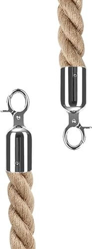 UYSELA Absperrseil mit Haken Sperre Absperrgurt Absperrkordel Tau Seil Absperrung Verbindungstau Abgrenzung Geflochtene Hanfseilbarriere für Warteschlangenteiler,1m/3.3ft-Silver Hooks