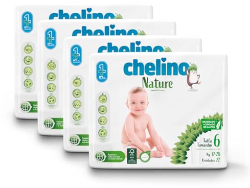 Pack ahorro pañales T6 17-28 kg Chelino Nature 108 Uds