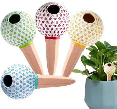 Nuyhadds Varillas de riego de terracota, picos de riego de terracota, dispositivo de riego por goteo, 4 unidades - dispositivos con varillas de riego esféricas para plantas,