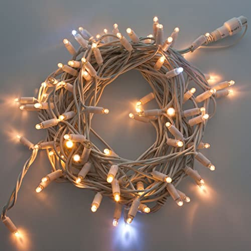 Catena luminosa stringa 100 LED da esterno Natale luci natalizie Maxi led Reflex 8 mm cavo gomma bianco 10 MT prolungabili 80 led fissi + 20 flash intermittenti (Calda fissa + Bianco freddo flash)
