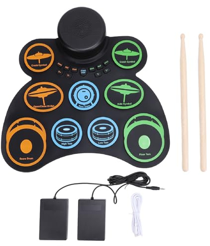 Digitalt Trumset med 9 Pads Roll Up Drum Pad, Premium Stereohögtalare, Justerbar Volym och Inspelningsfunktion för Barn, Uppladdningsbart Batteri, Bärbart Trumset för Julklappar