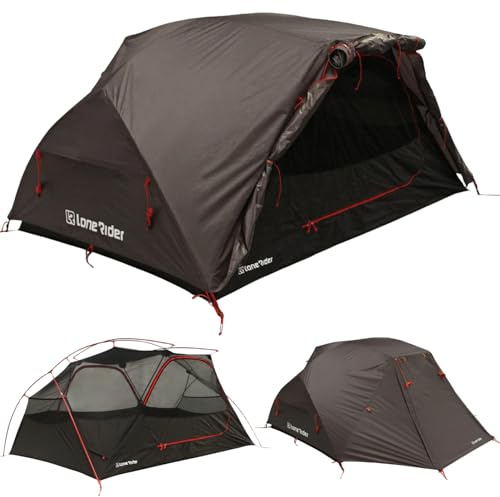Lone Rider 2 Person Dome ADVTent - Lightweight Waterproof Shelter for Camping, Backpacking, Hiking - One Piece Pole Pitch System with Mesh Ventilation and Storage - Includes Carry Bag, Pegs, Awning