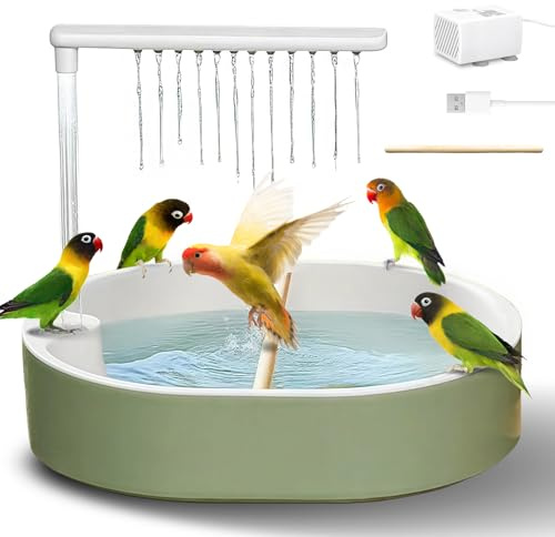 Parrot Bathtub, Large Bird Shower Fountain, Automatic Bird Bath, Parrot Bath Shower, Automatic Bathtub with Circulating Faucet, Indoor Fountain with USB Pump, Green X
