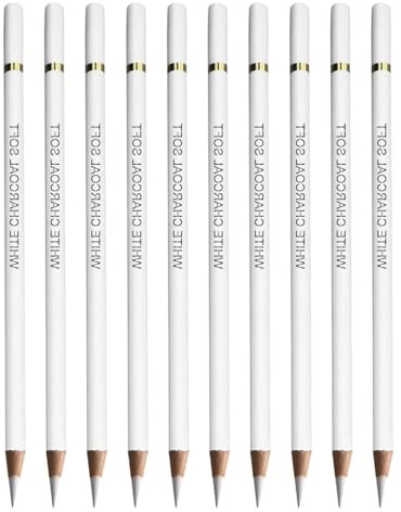 Voyoo 10pcs Matite a Carbone Bianco Professionale - Grado Artista per Schizzo ed Evidenziazione Matite da Disegno Premium per Carbone