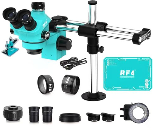Microscopio Stereoscopico Trinoculare a Doppia Braccio con Zoom Simultaneo Focale 1080P 4K HDMI USB Microscopio Fotocamera per Strumenti di Riparazione PCB Telefono (RF-FO22C Senza fotocamera)