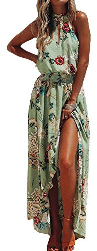 chuangminghangqi Femmes Fleurs Robe de soirée Longue Robe de Plage d'été sans Manches Bandeaux Imprimee Party Soirée Cérémonie (Vert, XL)