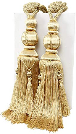 YunNasi 1 Pair Curtain Tie backs, Tassel Holdbacks Rope,Golden | 73cm,Only for Large and Heavy Curtain Drape,not suitble for thin curtain