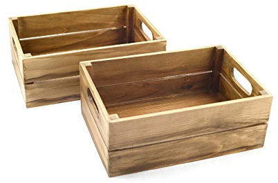 Hostelnovo - Caja de madera natural envejecida para fruta - Producto sostenible y de proximidad - Madera, marrón envejecido - 25 x 17 x 10 cm - 2 unidades