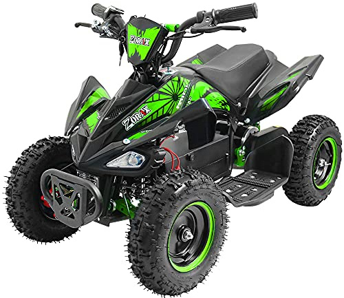 Zorax 36V 1000W Green 6'' Tyre Battery Powered Kids Mini ATV Quad Bike (Foot Brake - 3 Speeds - LED Light - Forward/Neutral/Reverse - CE Approved - MAX Capacity: 65KGS) Children's Electric Ride on