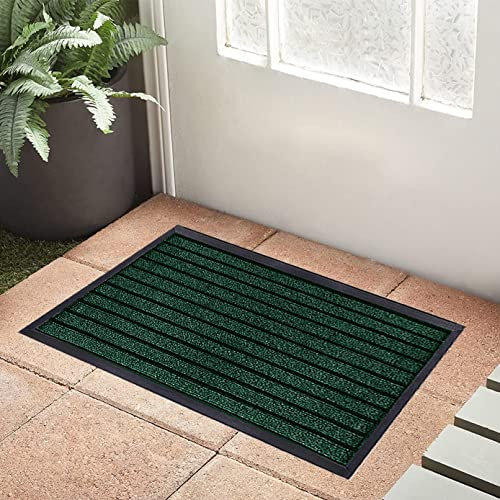 OZMIC Heavy Duty Door Mat Outdoor - Waterproof Washable Doormat Non Slip Dirt Catcher Barrier Door Mats Indoor Floor Mat for Home Office - 40 x 60 cm, Green
