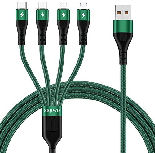 SIQIWO Multi USB Kabel [1.2M/3A], 4 in 1 Nylon Mehrfach Universal Ladekabel mit 2*Micro USB+2*Typ C, für iPhone 15 16 17 Serien, Samsung Galaxy S25 S20 S7 A5 J7, Tab, Honor View, Xiaomi, Sony, LG, PS5