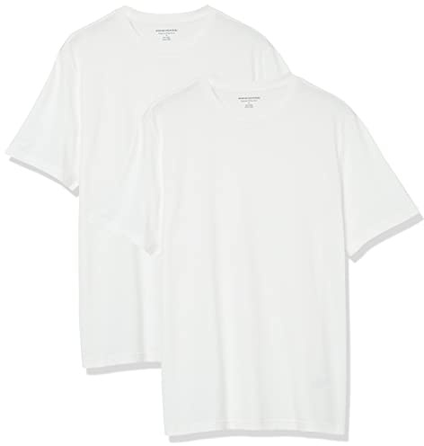 Amazon Essentials T-shirt en Coton à Col Rond à Manches Courtes, Coupe Classique Homme, Lot de 2, Blanc, 4XL Grande taille Taille Tall