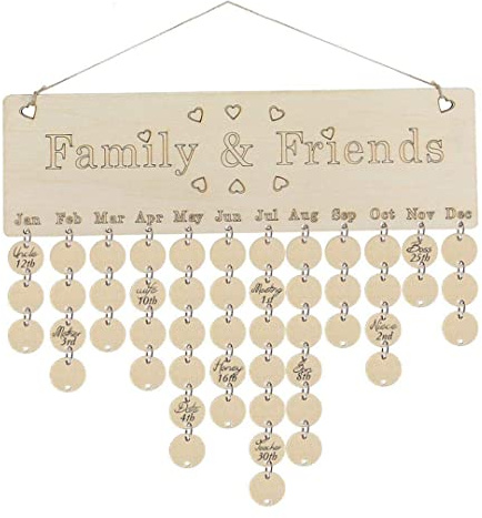 Familjekalender Trävägg Hängande Diy Påminnelsebräda Med Rund Hängdekor, Familjens Födelsedagskort, Födelsedagskalender, Vägghängande Bräde