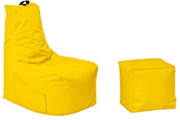 Momiralland Komfort Sitzsack XL - XXL mit Hocker Sitzkissen BodenKissen Sessel In- & Outdoor geeignet Gaming Sitzsack für Erwachsene und Kinder (Gelb, XL - Durchmesser 75 cm)