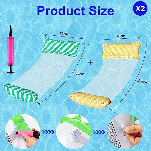 2Pack Aufblasbare Wasserhängematte Schwimmbett,Zusammenklappbar Aufblasbares Schwimmbett Wasserhängematte Aufblasbarer Pool Bett Loungesessel Pool Lounge Strand Wasserspielzeug (Blau Rot)