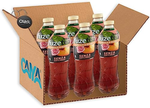 6X Fuzetea Té Nero al Gusto Pesca e Rosa Senza Zuccheri 1,25L - Drink Summer 2023 [CAIYA® BOX da 6 Confezioni]