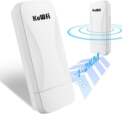 KuWFi 300Mbps Point d'accès WiFi Repeteur Antenne WiFi Exterieur, Antenne WiFi Longue Portée Pont WiFi Ethernet Haut Débit, 2.4G Longue Portée Jusqu'à 1KM CPE avec Ports Ethernet, PTP/PTMP, 2PCS