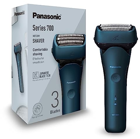 Panasonic Series 700 ES-ALT4B 3-Klingen-Nass- & Trocken-Rasierer für Männer, tragbar, kabellos, wasserdicht, Bartdichtesensor, flexibler Rasierkopf, ausklappbarer Trimmer, Dunkelblau