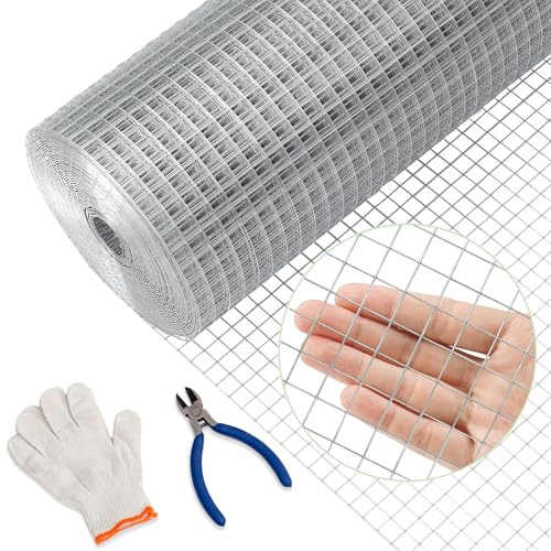 Kicari 1/2inch 24Inch（H）x100Ft（L）19 Gauge Hardware Cloth Chicken Wire Fencing Hot-Dipped Galvanized Welded Chicken Wire Mesh Roll Metal Fence for Poultry Cage Home Improvement Projects