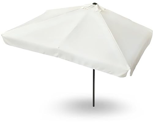habeig Balkonschirm Sonnenschirm halbrund/rechteckig Wandschirm für Balkone oder Terrassen Polyester Aluminium (Beige mit Volant #62469)