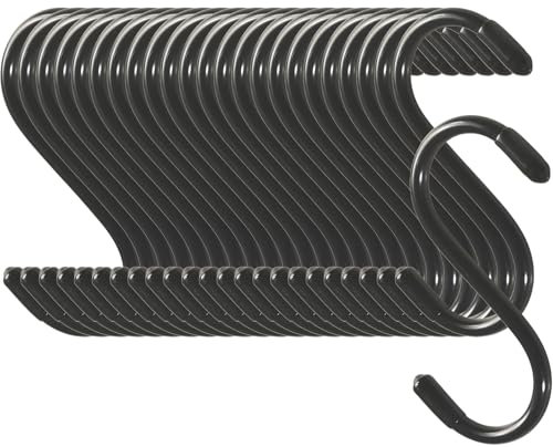 Cozihom 3 Inch Heavy Duty Vinyl Coated S Hooks, Black Rubber Coated S Hooks, Extra Thick Non Slip Metal S Hanger for Closet, Garden, Garage, Kitchen Hanging, Black, Pack of 24