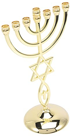 GRIRIW Candelabro Decorativo Israelí Dorado De 7 Brazos para Velas Cónicas, Centro De Mesa para Dormitorio y Eventos, Soporte Metálico Estable para Bodas y Fiestas