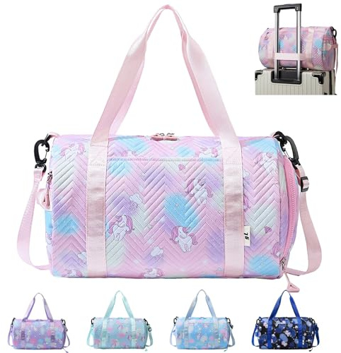 YOUYIKE Bolsa de Viaje Chica, 25 L Bolsa Deporte Niña Unicornio, Grande Travel Bag Fin de Semana, Bolsa de Natación para Playa, Bolsa Deporte con Compartimento Zapatos y Bolsillo Húmedo, Rosa