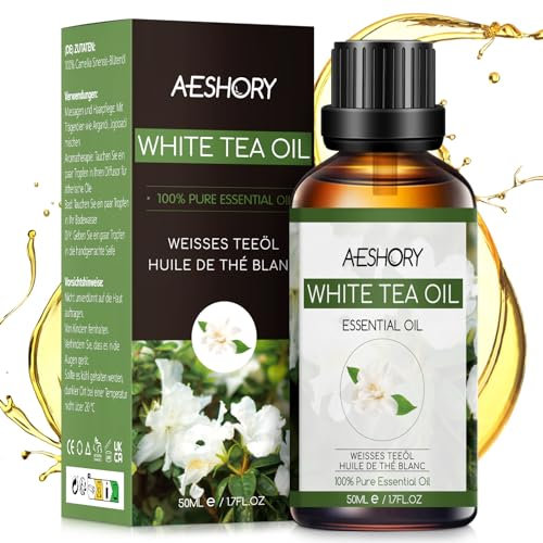 AESHORY Ätherisches Öle aus Weißem Tee 50ML, Natürliche Aromatherapieöl in Therapeutischer Qualität, Duftöle für Diffuser, Hautpflege, Haarpflege, Massage, Bad