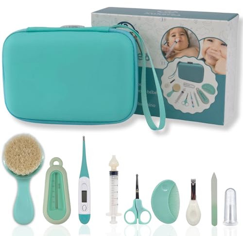 Kuketes Babypflege-Set für Neugeborene, Hygiene-Set für die Pflege des Babys, Zubehör für Feilen, Scheren, Duschthermometer, Babyspritze, Bürste, Kamm, komplettes Baby-Set für Reisen und den täglichen