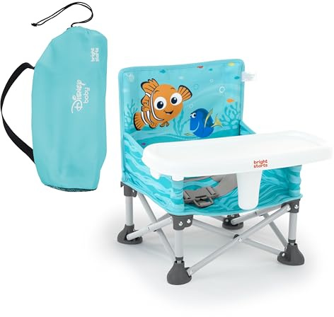 Bright Starts, Elevador Portátil Pop 'N Sit Disney Buscando a Nemo, Uso Interior y Exterior, Asiento de Suelo con Bandeja para Comer, 6 Meses a 3 Años
