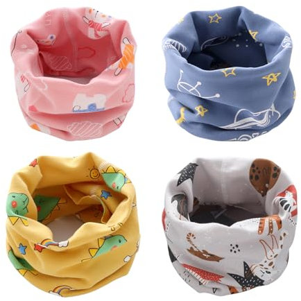 Amexo 4 Stück Kinder Schals, Baumwolle loop schal, Multifunktional winddicht halstücher baby, Süßes Muster Warmer Hals halstuch baby für Winter Frühling und Herbst