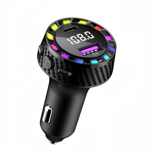 Bluetooth 5.3 FM Transmitter for Car – Bluetooth Car Adapter USB C Fast Charger, Wireless Radio Music Receiver, Hand-Free Calling, for iPhone 17 16 15 Pro Max 14 13 Plus, Samsung S25 S24 Ultra Plus