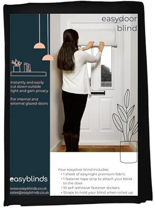 Easyblinds Easydoor blind for glazed doors, quick fix instant blind, black, full door narrow width, self-adhesive attachments, cut to size and shape as required