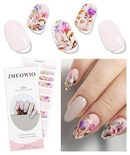 JMEOWIO Gel Nail Stickers Flower Semi Cured Gel Nail Strips Wraps UV/LED Nails Art Design Decoration Accessories
