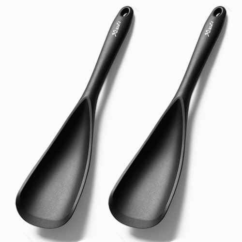 Silicone Spatula Spoon, Great for Both Cooking and Serving Durable BPA-Free Matte Black Silicone, Seamless Design, Safe for Nonstick Cooking Surfaces, 2-Pcs, Black