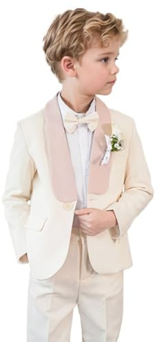 Vestito da cerimonia nuziale per ragazzi Portatore Anello Vestito Comunione Vestito Battesimo Outfit 2 Pezzi Bambini Smoking Bambini Abiti bianchi, Beige, 3 anni