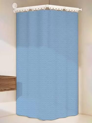 Vattentätt våffelhopfällbart duschdraperi med justerbara sugkoppstänger – infällbar väggmonterad för badrum hörnbadkar – blå 95 cm (37,4 tum) diamantform
