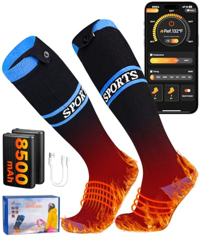 Heated Socks, 8500mAh*2 APP Control Electric Heated Socks for Men Women, Rechargeable Battery Powered Socks, Foot Warmer for Winter Hunting Ski Hiking Camping Outdoor